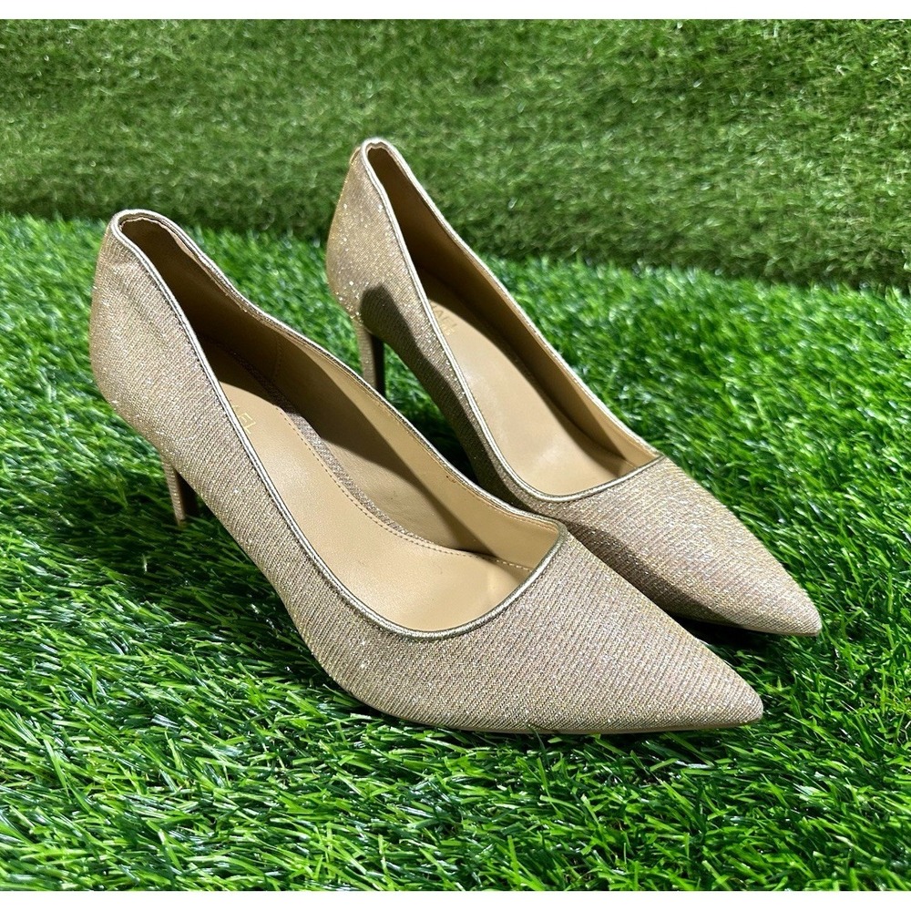 Michael Kors Alina Flex Pump Beige Glitter Stiletto Pointed Toe Heels 6